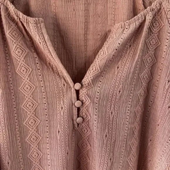 Frye Top Womens XL Light Pink Eyelet Stripe Western Festival Boho Peasant Flowy - Picture 3 of 7